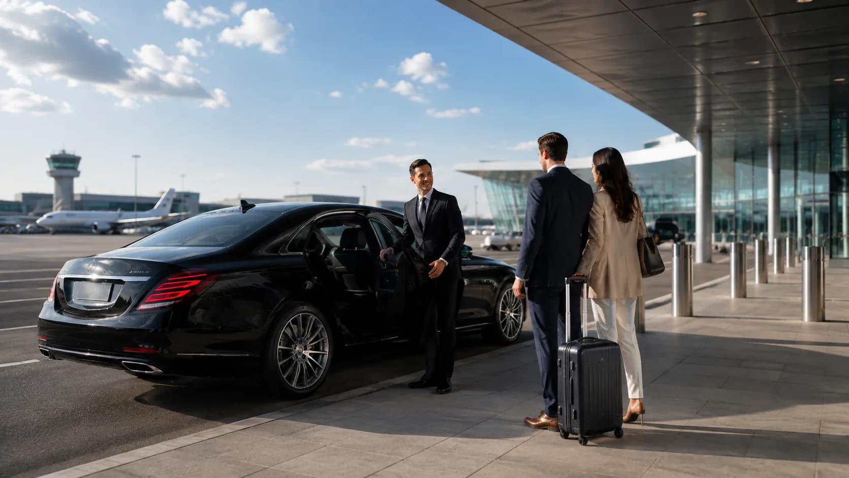 Black luxury car at Bradley International Airport (BDL)