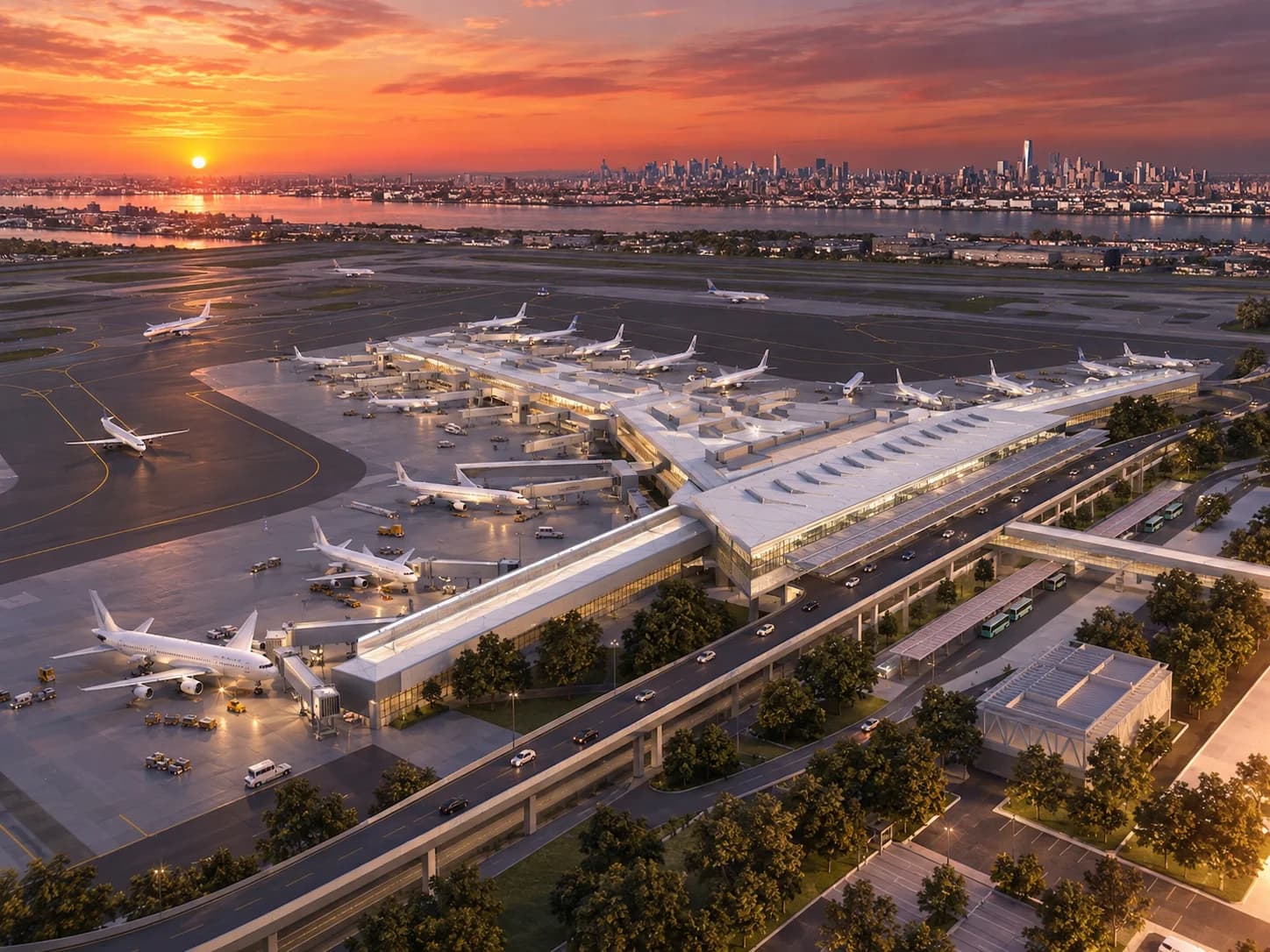 Chauffeur with black Mercedes sedan at Newark Liberty International Airport