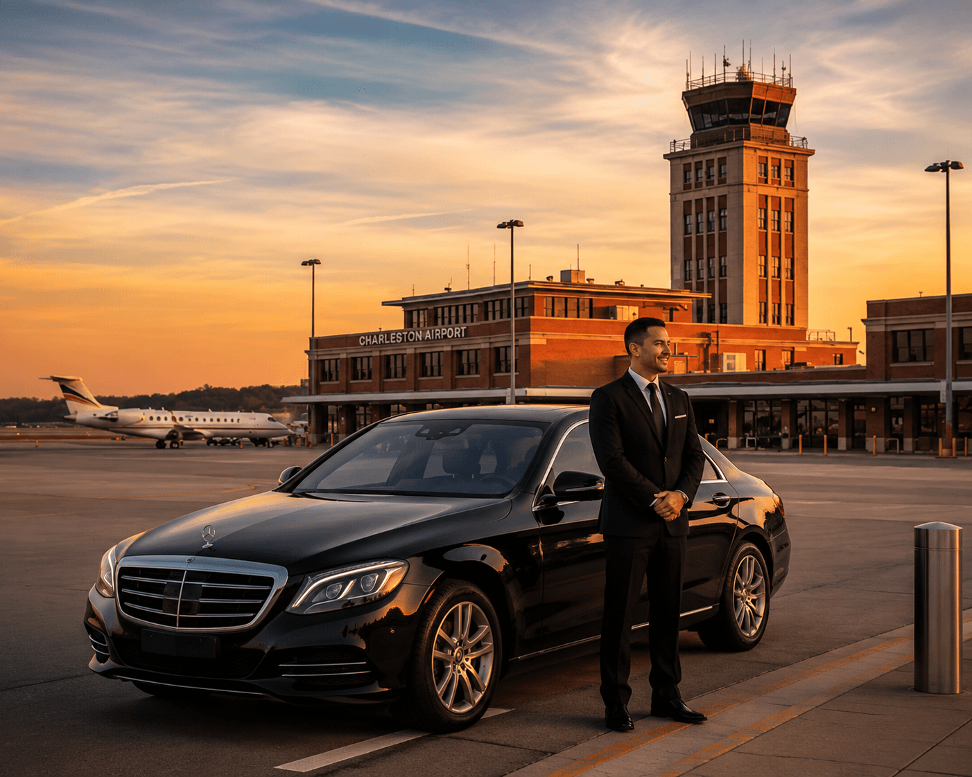 Black luxury car at Westchester County Airport (HPN)