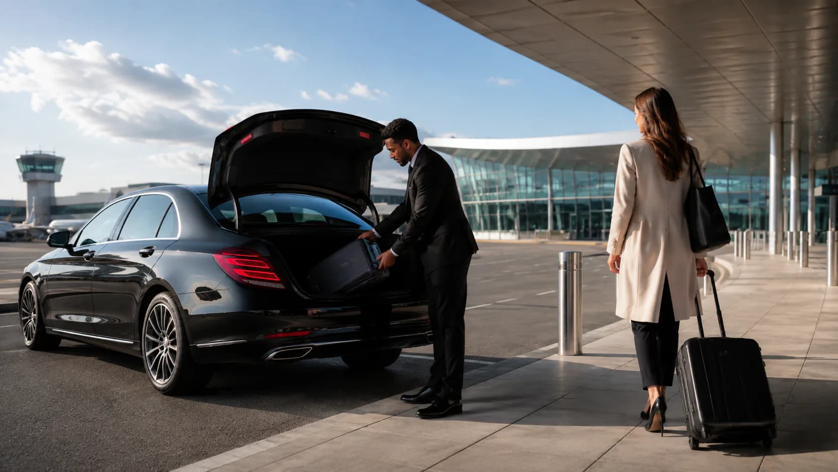 Black luxury car at Westchester County Airport (HPN)