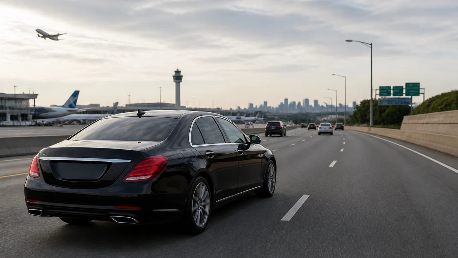 Passenger in a luxury sedan for Newark airport car service