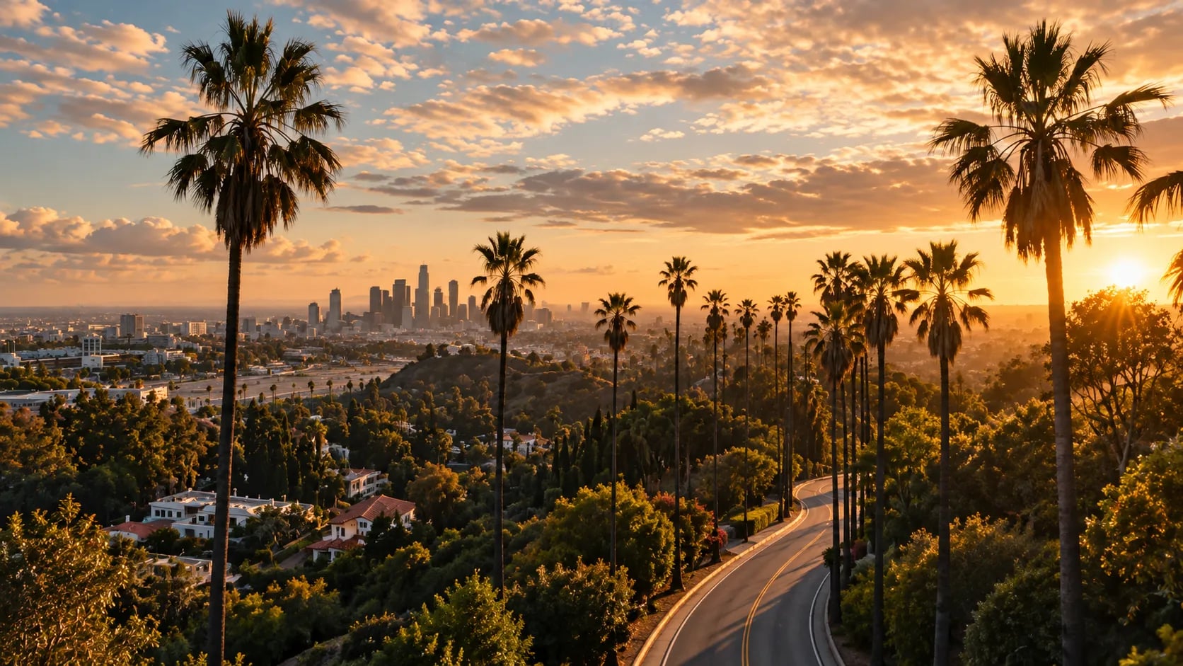 Griffith Observatory overlooking the Los Angeles basin at golden hour